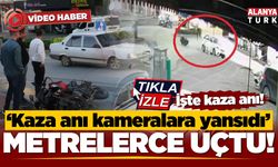 Otomobille çarpışan motosikletli, metrelerce havaya savruldu