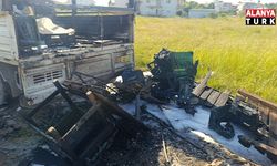 Bahçede park halindeki kamyonet yandı