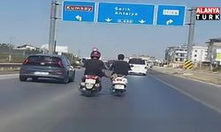 Kara yolunda seyir halindeyken ayağıyla önündeki motosikleti itmeye çalıştı