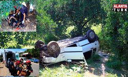 Önüne çıkan kediye çarpmamak için direksiyonu kırınca bahçeye uçtu