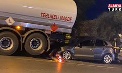 Alanya’da akaryakıt tankeri ile otomobil çarpıştı: Korkuluklar faciayı önledi