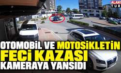 Manavgat'ta otomobil ile motosikletin çarpışma anı kamerada