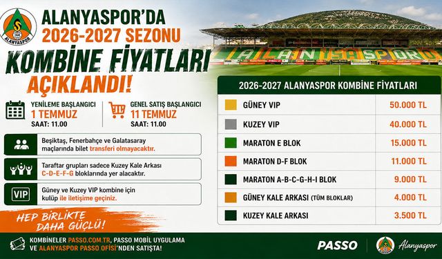 Alanyaspor'da yeni sezon kombine fiyatları belli oldu! Satışlar 1 Temmuz'da başlıyor