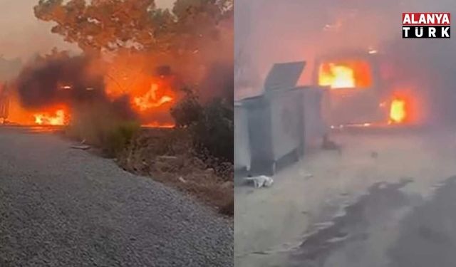 Alanya'da çalılık alanda çıkan yangında bir araç ve ev hasar gördü