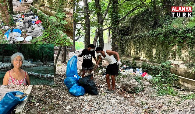 Gördükleri manzaraya duyarsız kalmayıp, eldiven ve maskeyle temizlik yaptılar