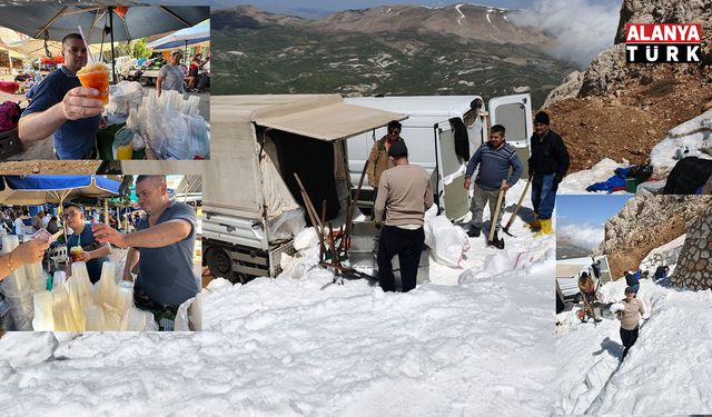 Yaz sıcağında ekmeğini kardan çıkarıyor: Toroslar'dan Antalya'ya kar mesaisi