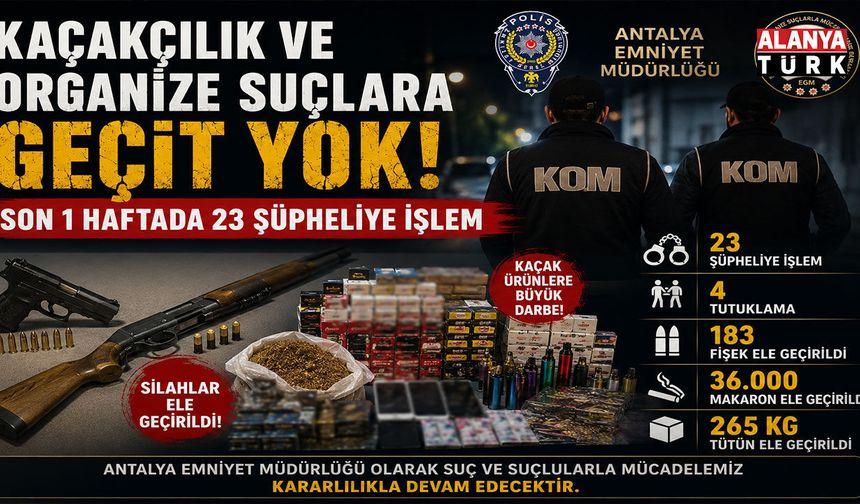 Antalya'da Kaçakçılık ve Organize Suçlara Darbe! 4 Tutuklama, Silah ve Binlerce Kaçak Ürün Ele Geçirildi