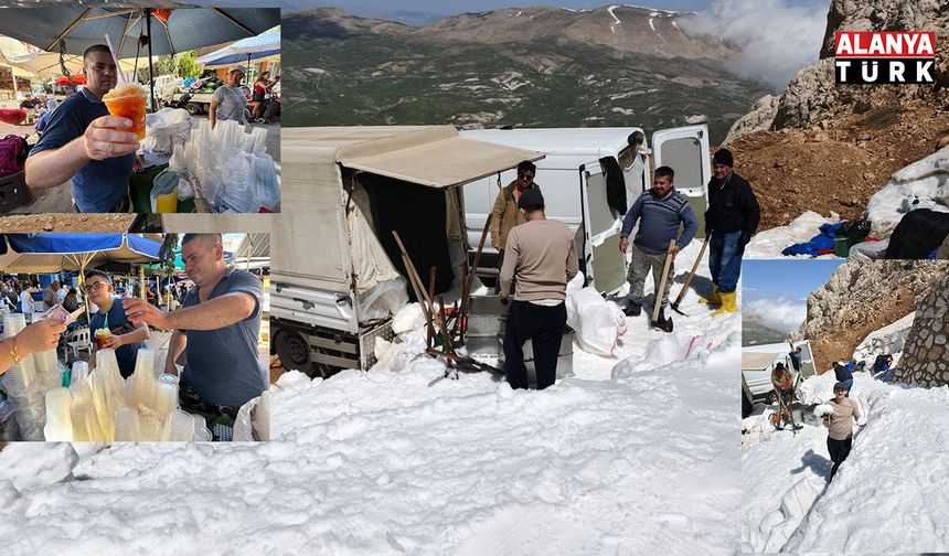 Yaz sıcağında ekmeğini kardan çıkarıyor: Toroslar'dan Antalya'ya kar mesaisi